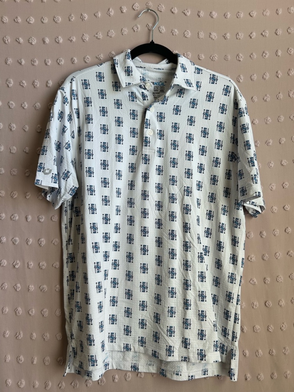 IBKUL‎ Men’s Short Sleeve Polo Shirt King Suit Pattern Sz M White